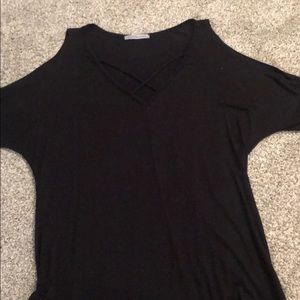 Quarter Sleeve Black Criss Cross Top